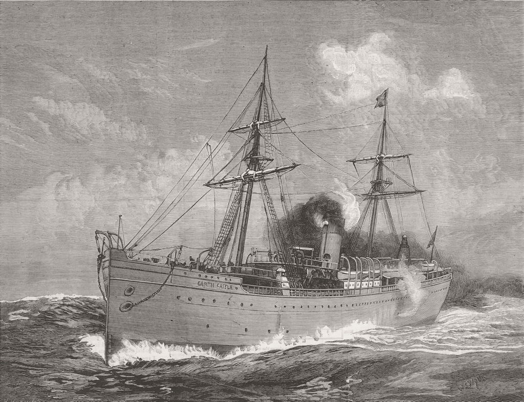 SOUTH AFRICA. Garth Castle, African mail ship 1881 old antique print picture
